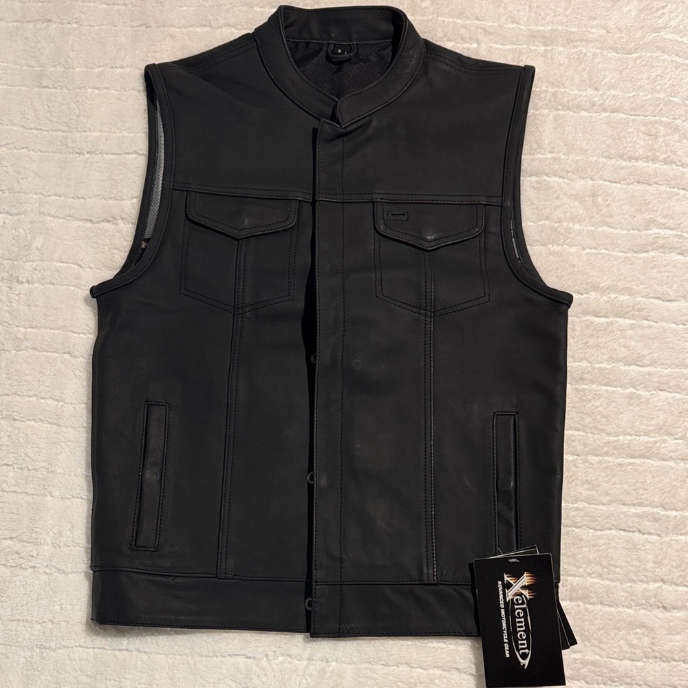 Element Men's Black Leather Motorcycle Vest